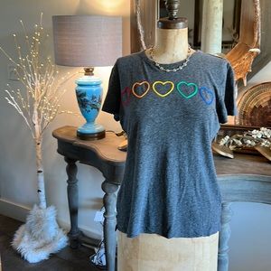 P.J. Salvage Grey shirt embroidered hearts! xs